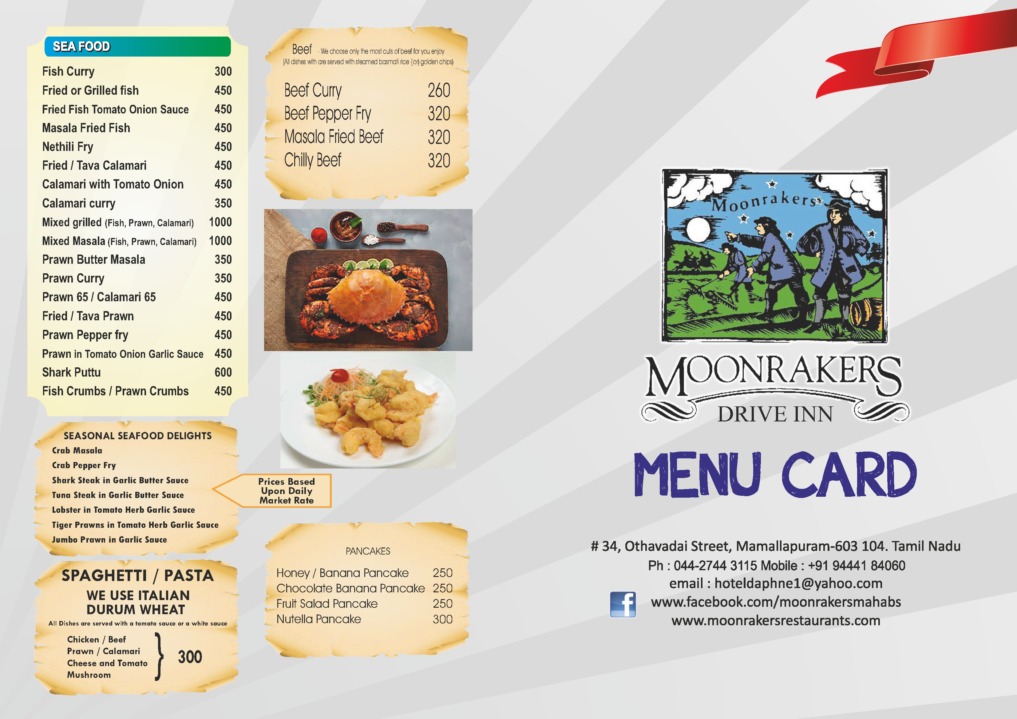 Moonrakers Menu page1